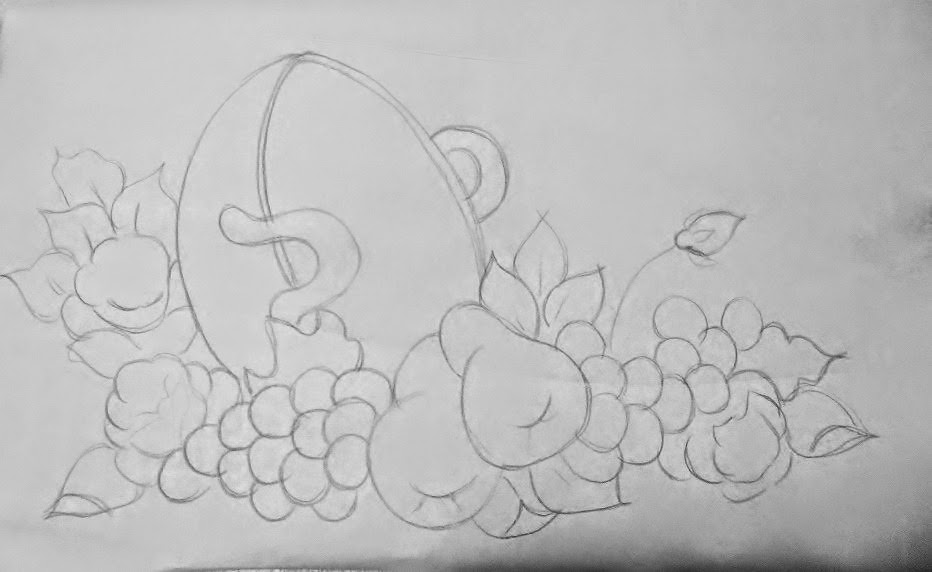 desenho de tacho com frutas e flores para pintar