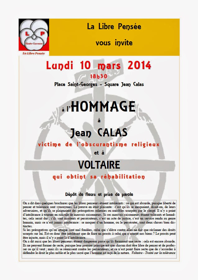 Libre Pensée HauteGaronne Hommage à Jean CALAS