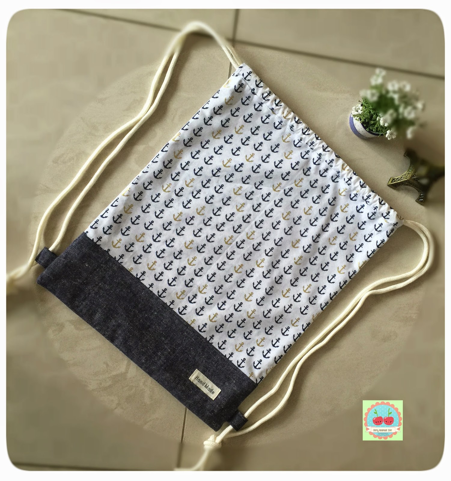 Cherry Handmade Store Drawstring Bag (Anchor)
