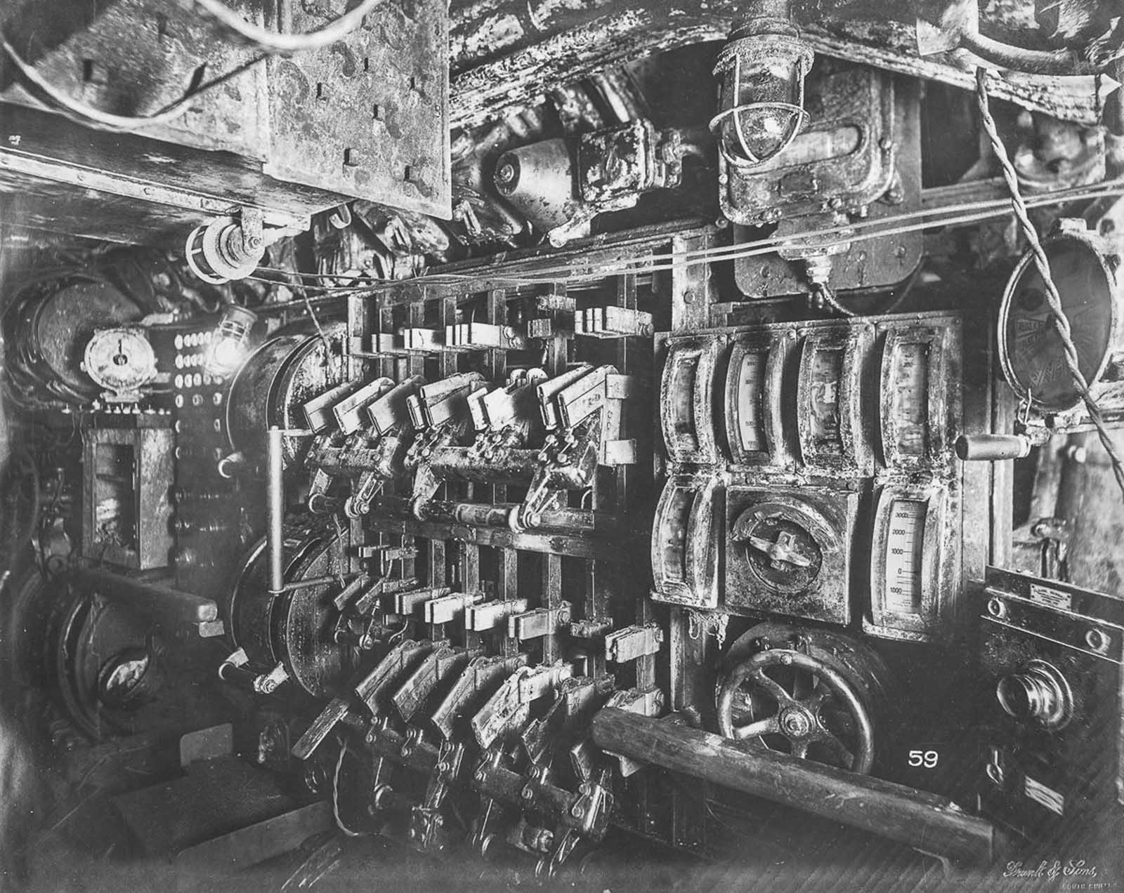 Electric control room, looking aft to port.