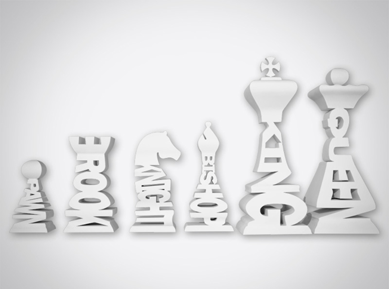 3D Printed Typographical Chess Set