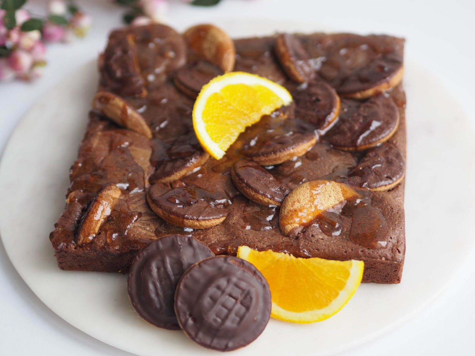 Recipe | Jaffa Cake Brownies Flatlay with Orange and Berries