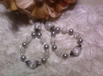 White & Silver Hoop Earrings Cracked Glass Beads