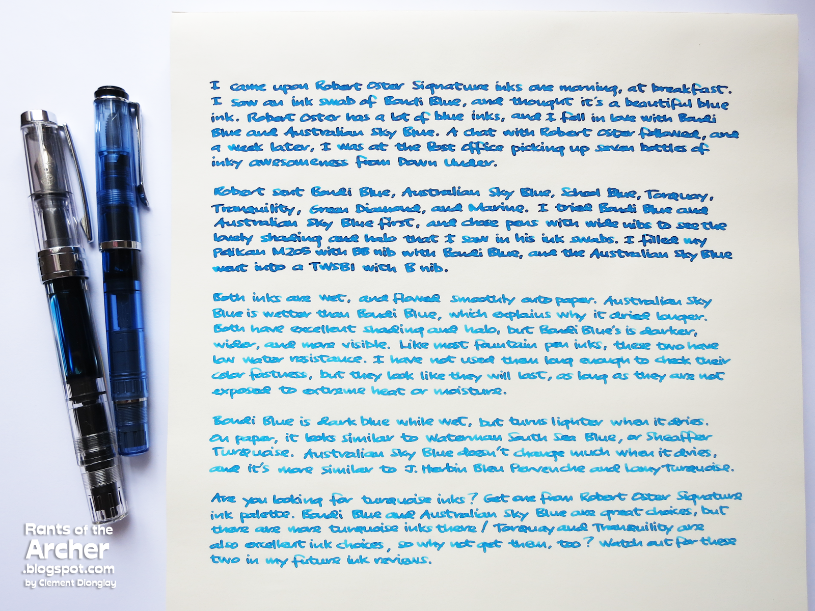 Fountain Pen Inks Review Robert Oster Signature Ink Bondi Blue and
