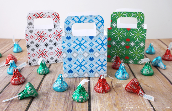 Free Printable Christmas Sweater Gift Boxes filled with Hershey Kisses!