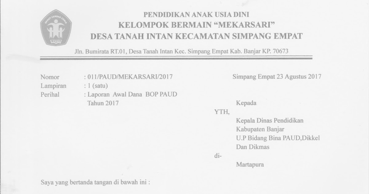Contoh Laporan Awal Bop Paud 2017 Kumpulan Contoh Laporan