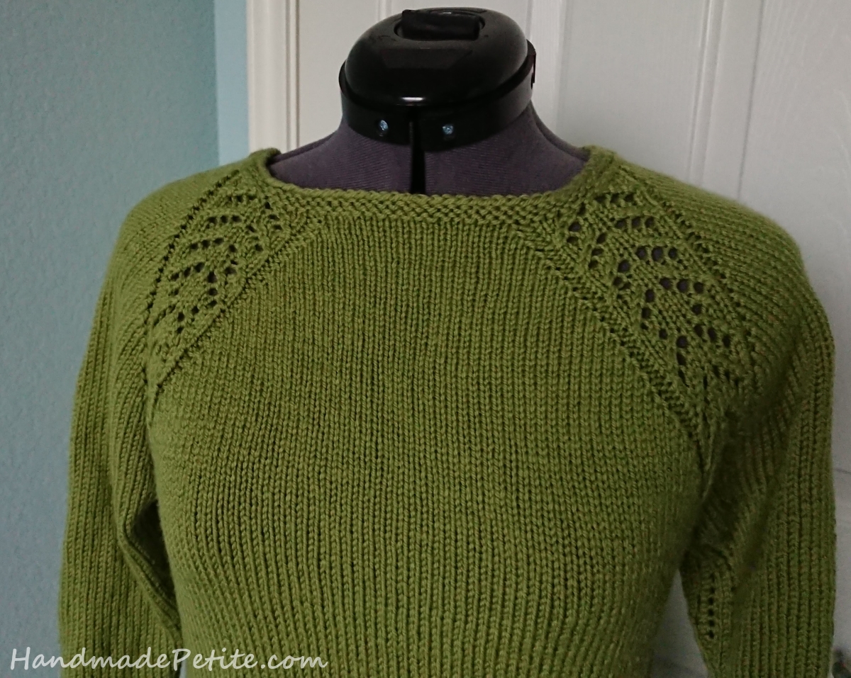 Handmade knit drops-175 sweater from Lionbrand superwash merino cashmere green tea yarn