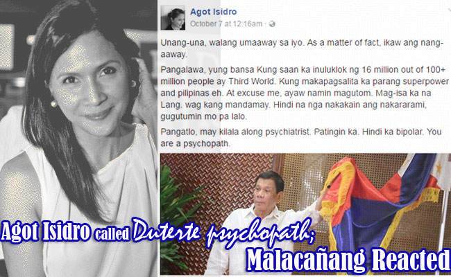 Agot Isidro called Duterte psychopath; Malacañang Reacted Agot Isidro called Duterte psychopath; Malacañang Reacted