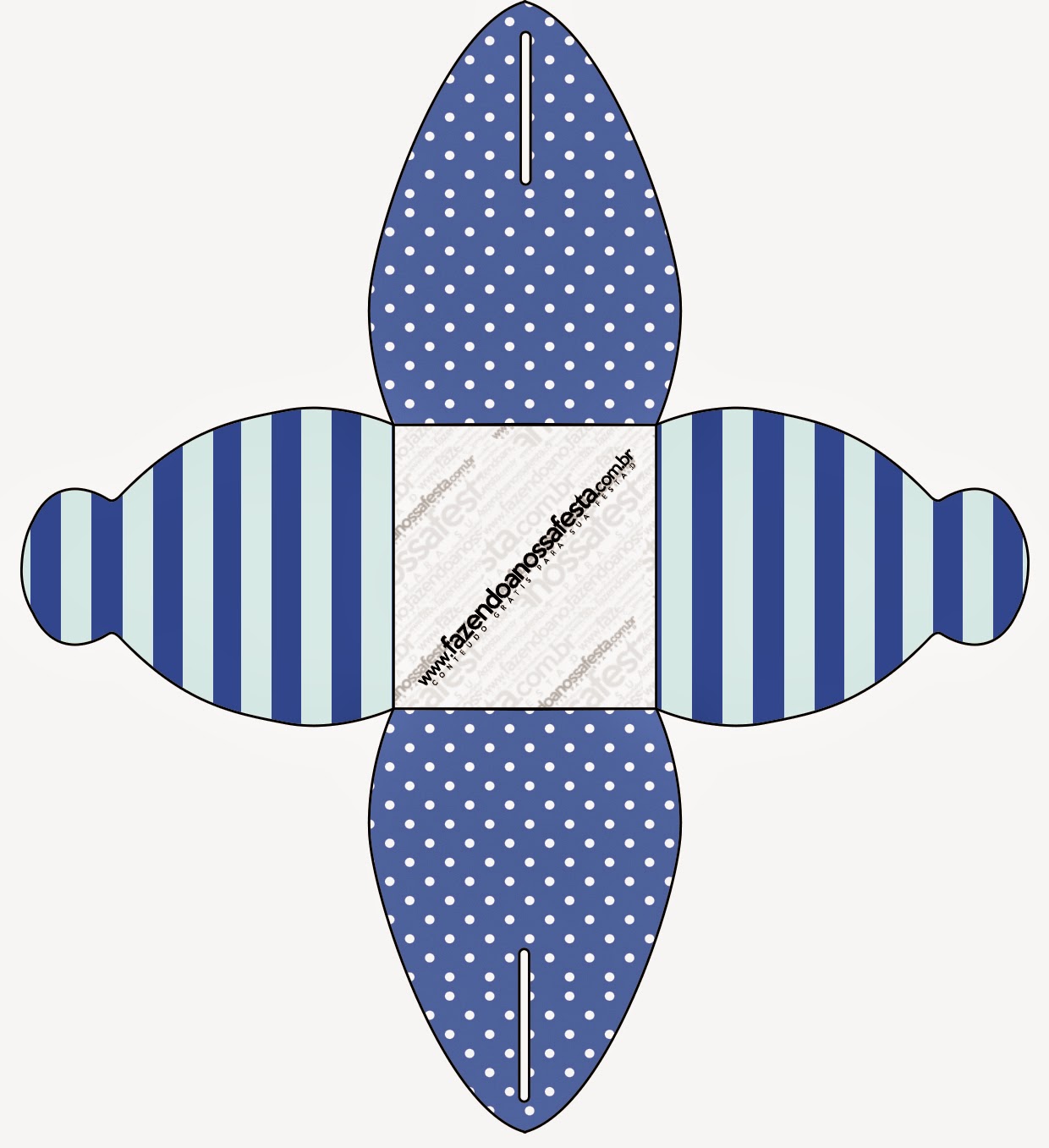Rayas Azules y Lunares Blancos: Cajas para Imprimir Gratis. Caja para cupcakes o golosinas.