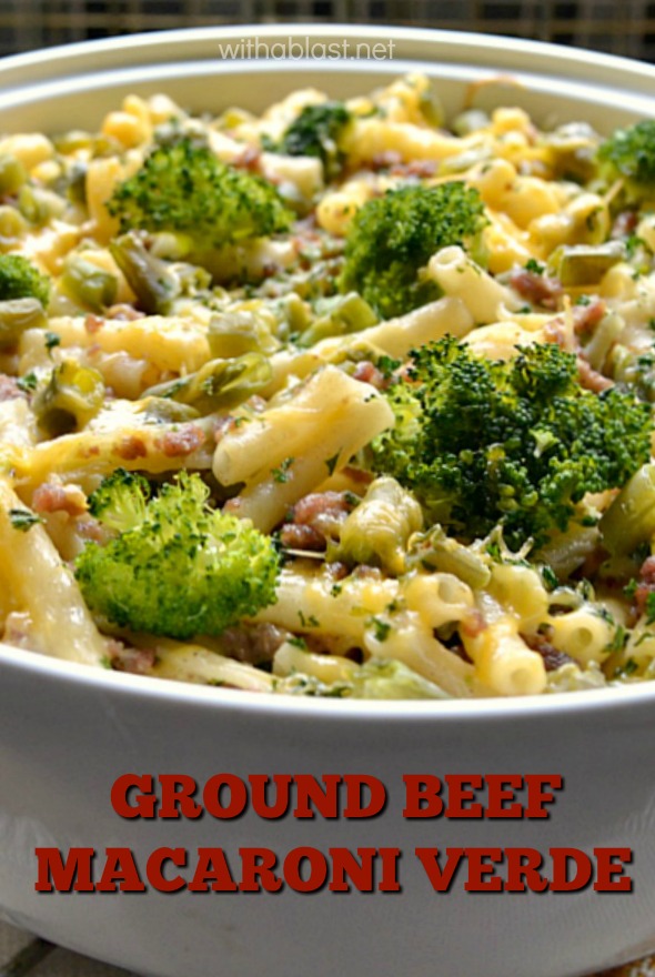Ground Beef Macaroni Verde is packed with crunchy vegetables and quick and easy to make too, especially on a busy week night