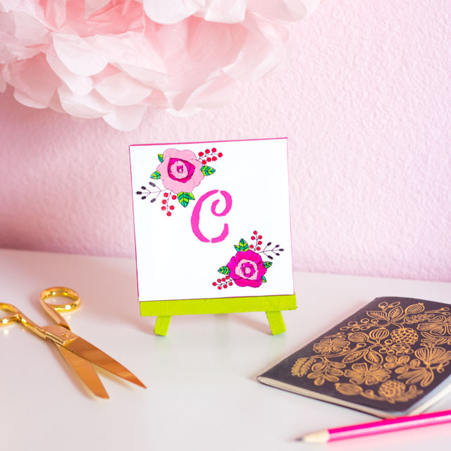 Make this monogram desktop art from mini canvases and floral rub-ons. A perfect personalized Mother's Day or birthday present! Make this monogram desktop art from mini canvases and floral rub-ons. A perfect personalized Mother's Day or birthday present!