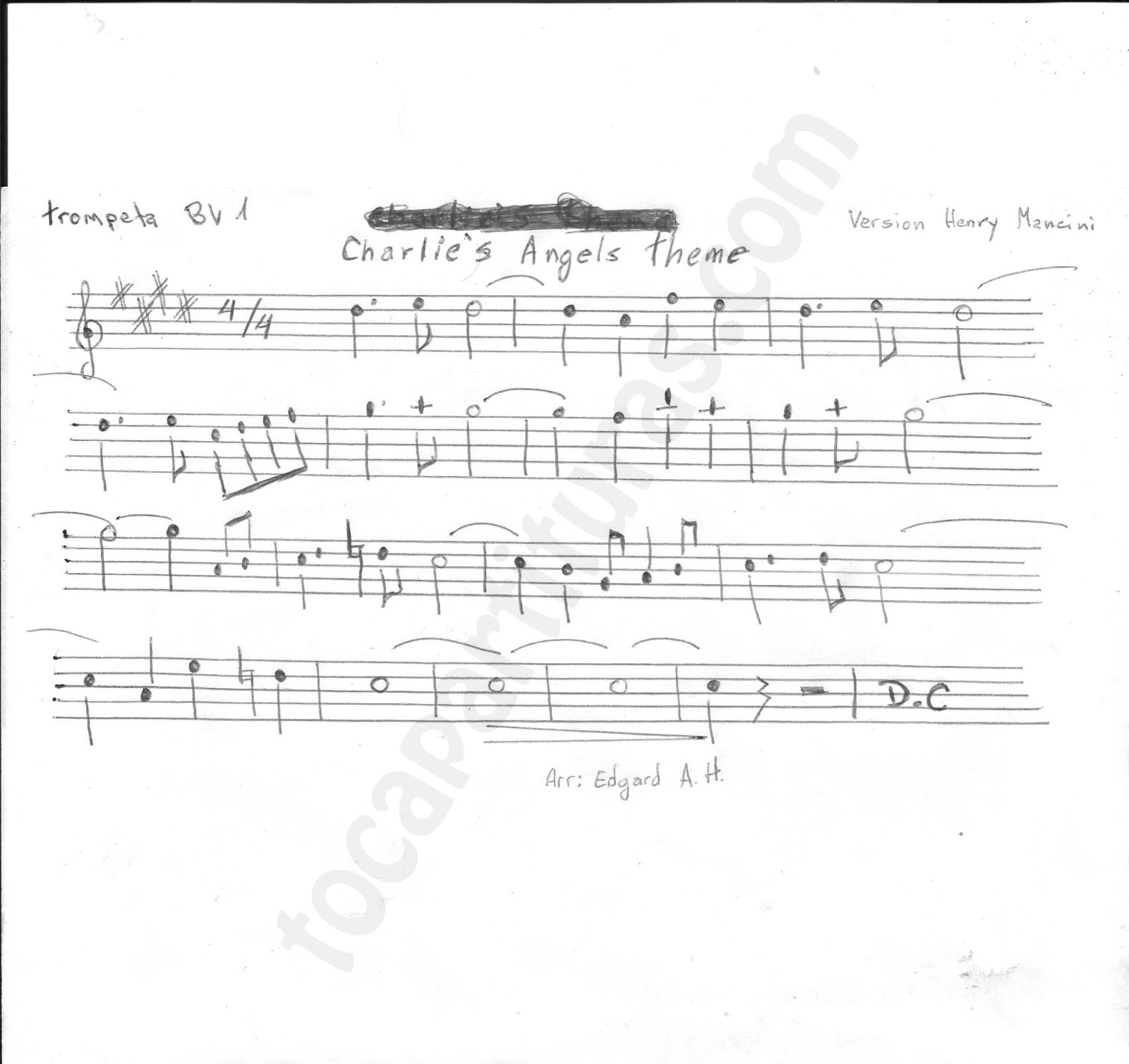 tocapartituras Los Ángeles de Charlie de Partitura en Clave de Sol