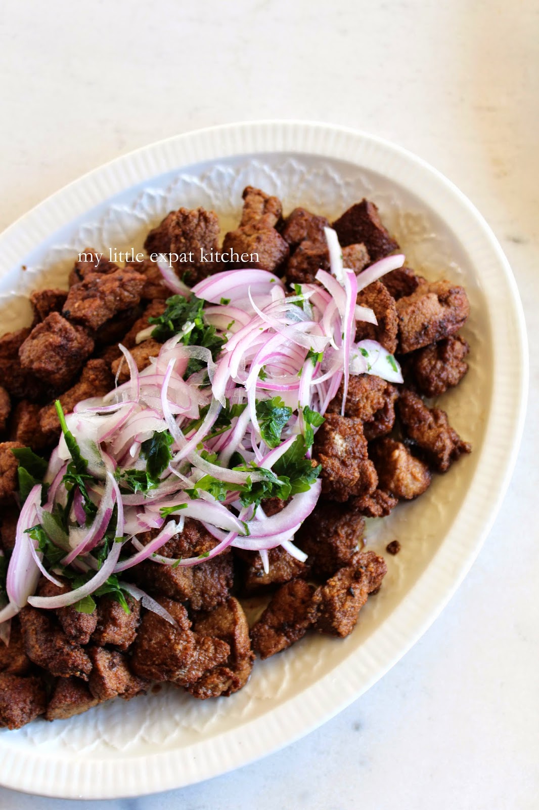 My Little Expat Kitchen Greek fried calf’s liver with onion and parsley