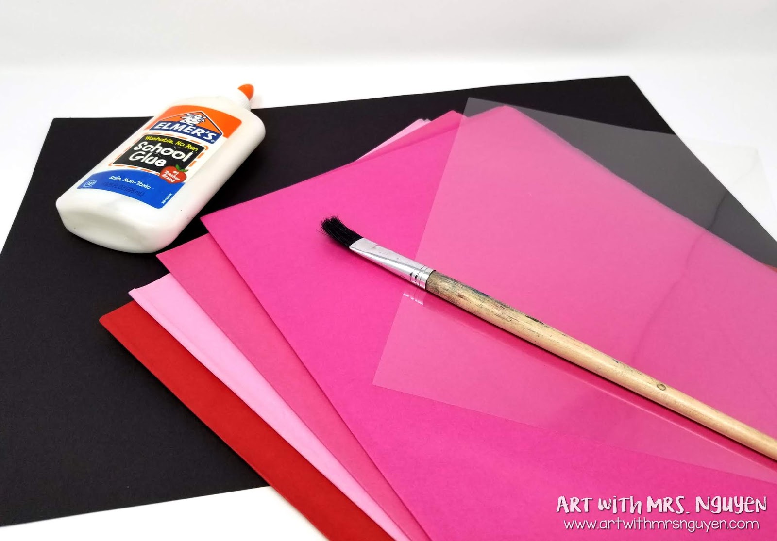 Tissue Paper 'Stained Glass' Hearts Art with Mrs. Nguyen