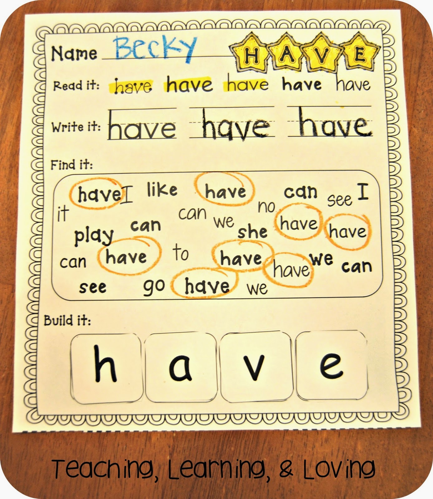 6 - Sight Word For Kindergarten