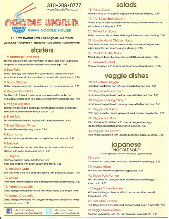 Noodle World Westwood Vegas and Food