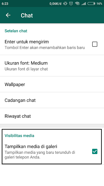 3. Menyembunyikan Kiriman Foto WhatsApp dari Galeri Secara Otomatis