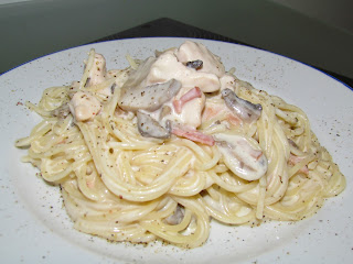 Spaghete cu pui si ciuperci