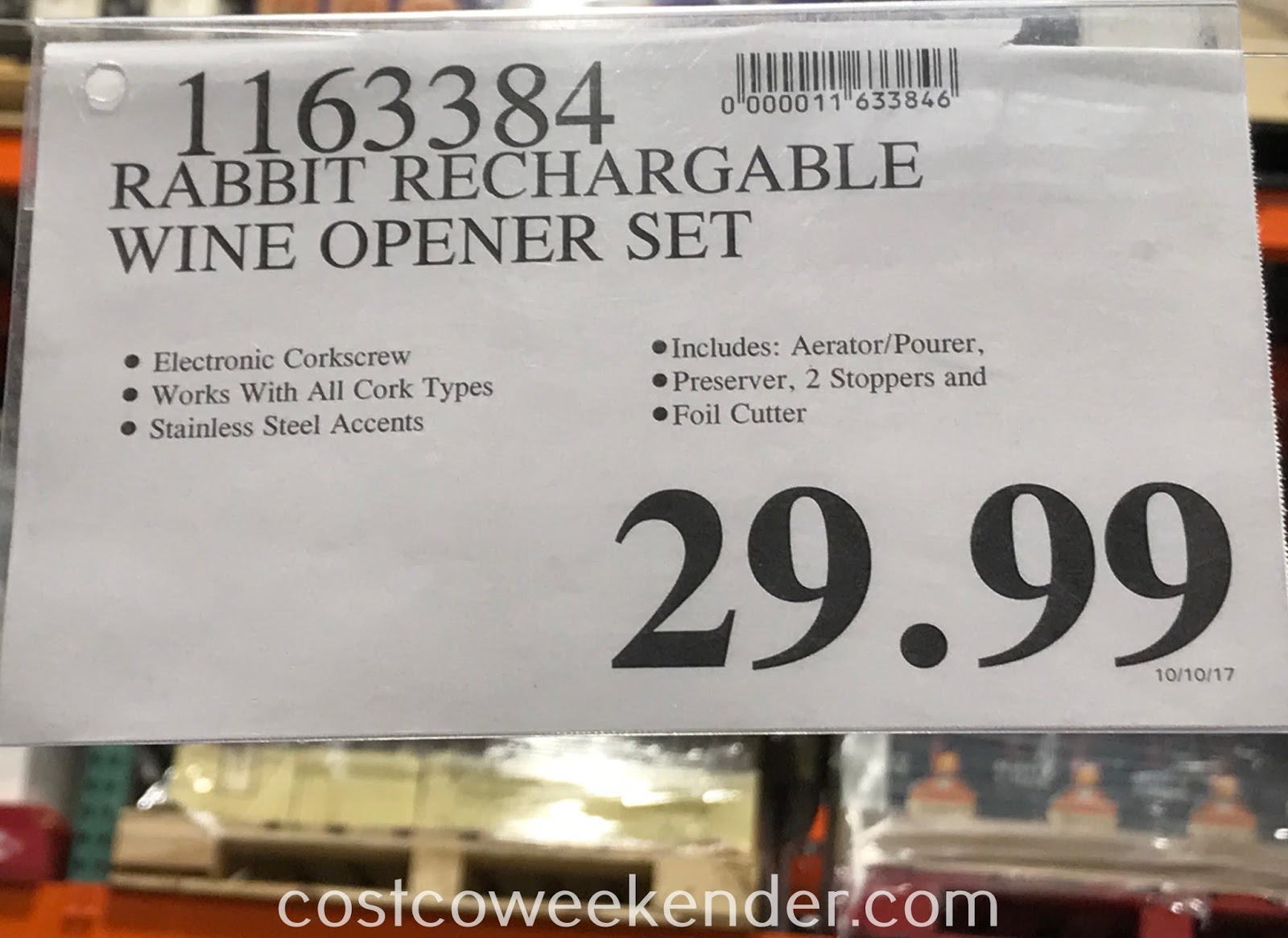 Rabbit Rechargeable Wine Opener Set Costco Weekender