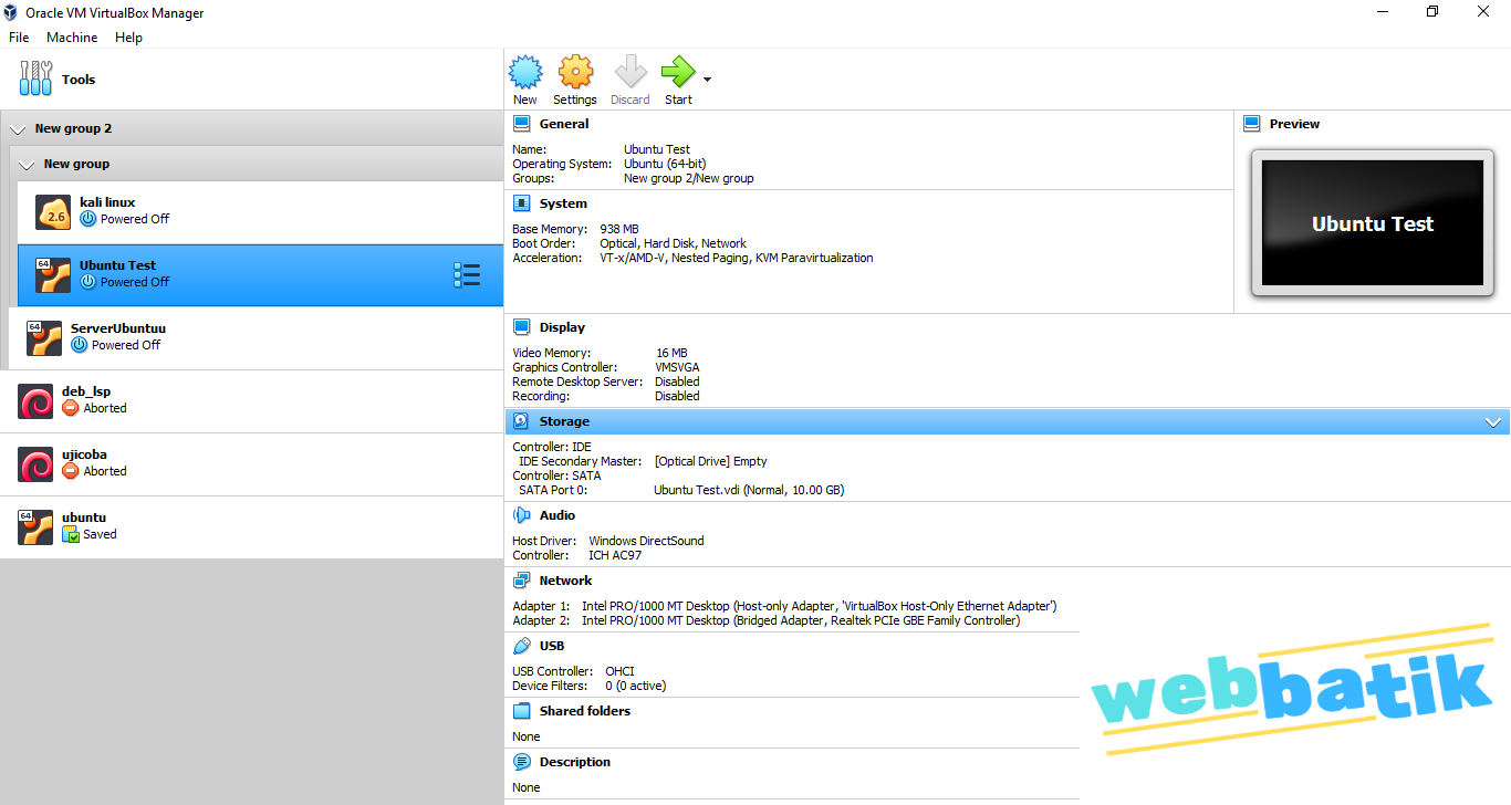 Tampilan Virtualbox Tampilan Virtualbox