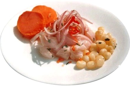 Ceviche Foto del cebiche con choclo desgranado y camote