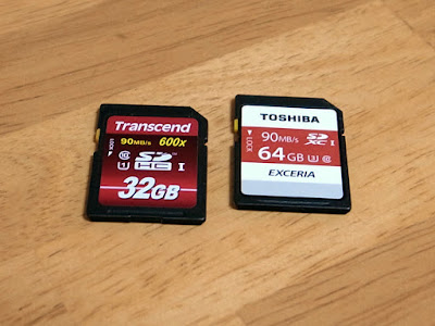 SDHCカードのTranscend TS32GSDHC10U1と
SDXCカードのTOSHIBA EXCERIA THN-N302R0640A4 Transcend TS32GSDHC10U1とEXCERIA THN-N302R0640A4
