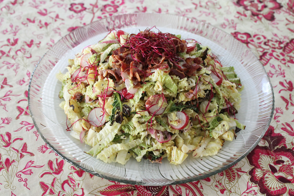 Food Lust People Love Roasted Savoy Cabbage Slaw with Spicy Bacon Dressing