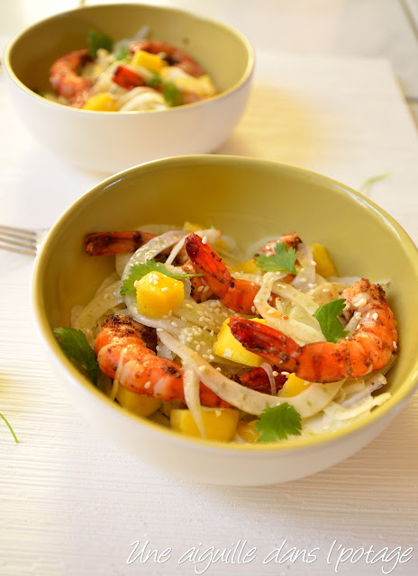 Salade de fenouil, mangue et crevettes au garam masala