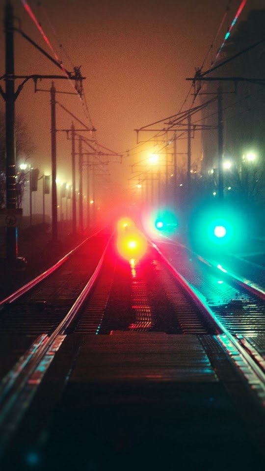 Train Traffic Night Lights  Android Best Wallpaper