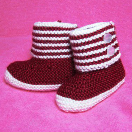Boot Style Red & White Baby Booties - Free Pattern