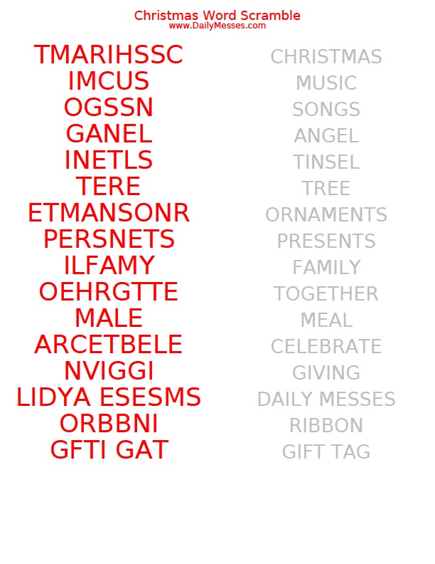 Holiday Word Scramble With Answers Free Holiday Word Scramble With Answers Free