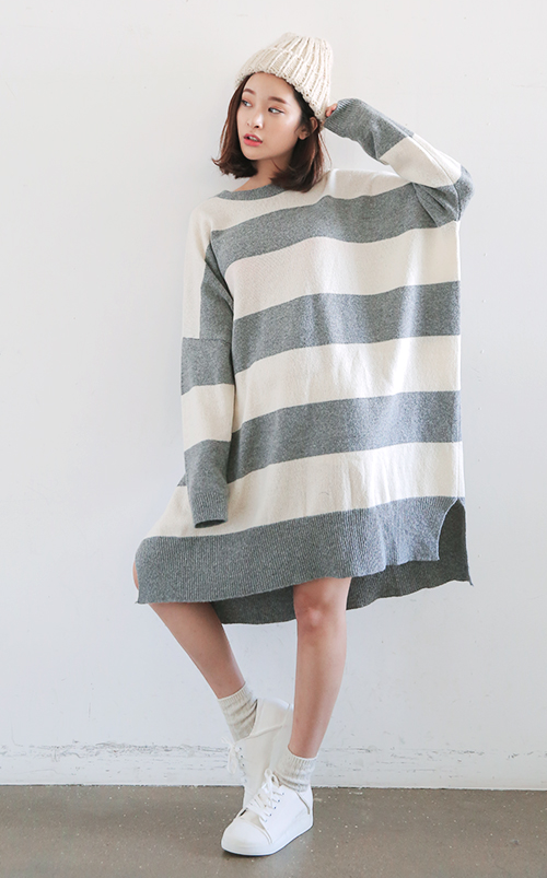  Loose Striped Sweater Dress