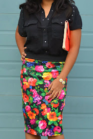 Mango Studded Sheer Shirt, S.Y.L.K Floral Pencil Skirt