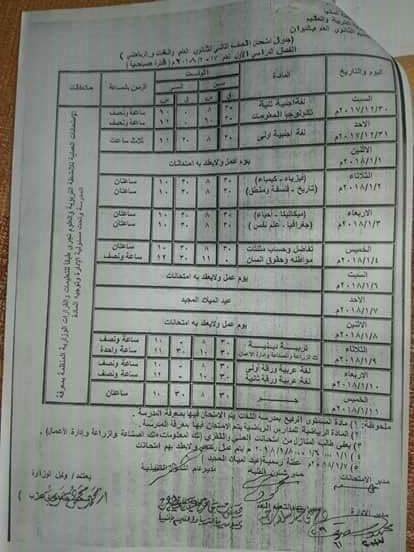 جداول امتحانات محافظة المنيا الترم الأول 2018 1%2B%25282%2529