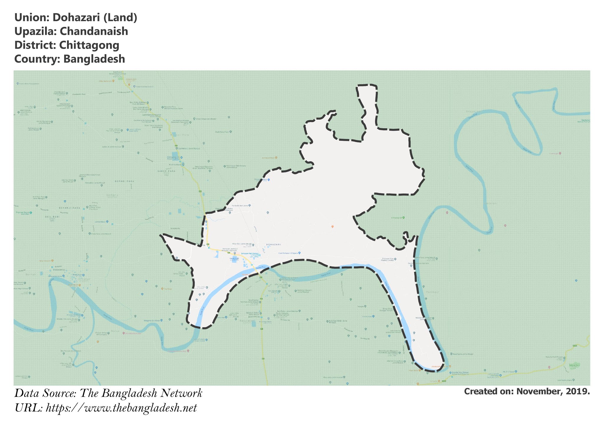 Map of Dohazari of Chandanaish Upazila Map of Dohazari of Chittagong, Bangladesh.