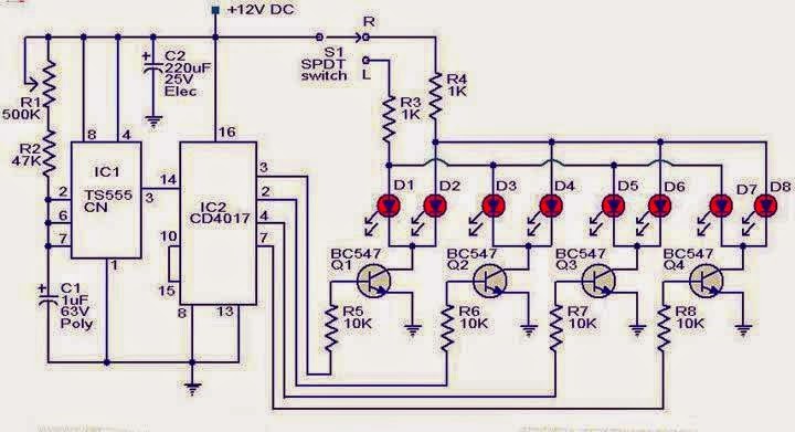 Automobile turn signal circuit using 555 ic | Schematics World
