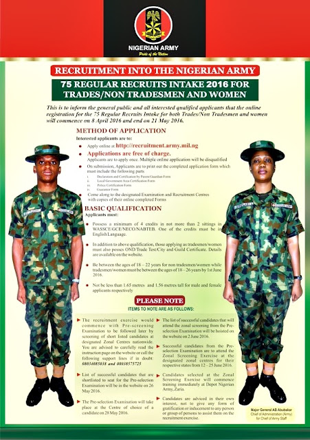 Application Declared FREE as Nigerian Army Officially Commence Recruitment...Details