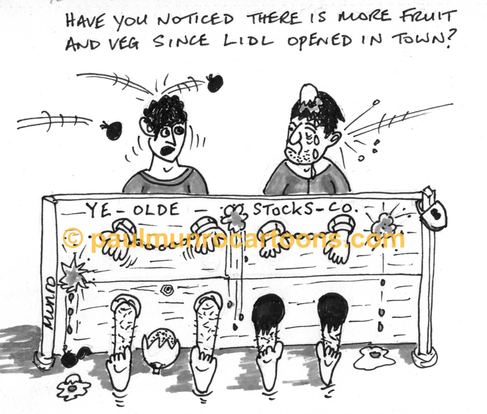 Paul Munro Cartoons: Ye Olde Stocks & Lidl