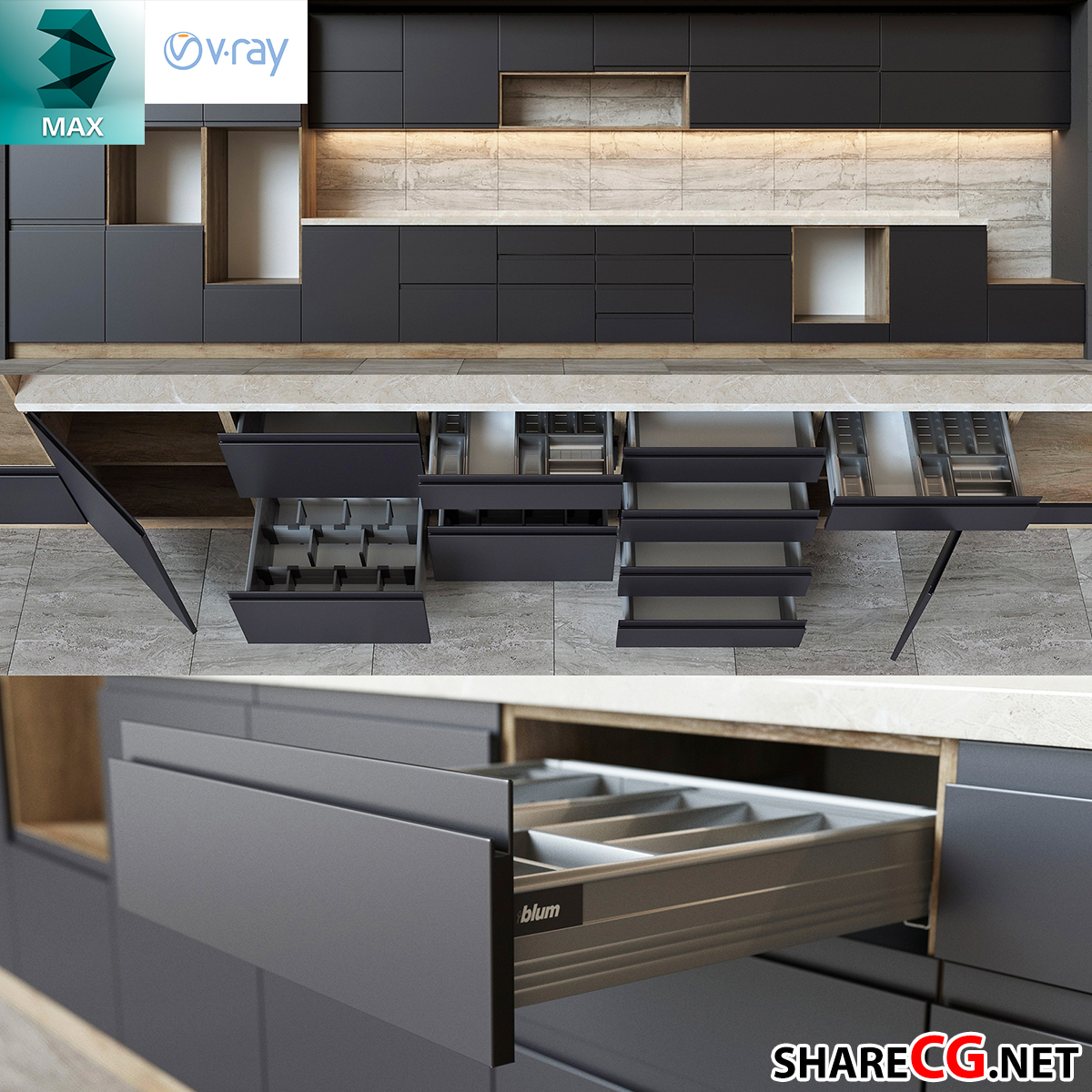 3D Arch Library Casework 001 Kitchen Furniture Revit Library