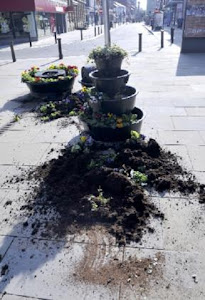 Youths Wreck Town Centre Flower Planters