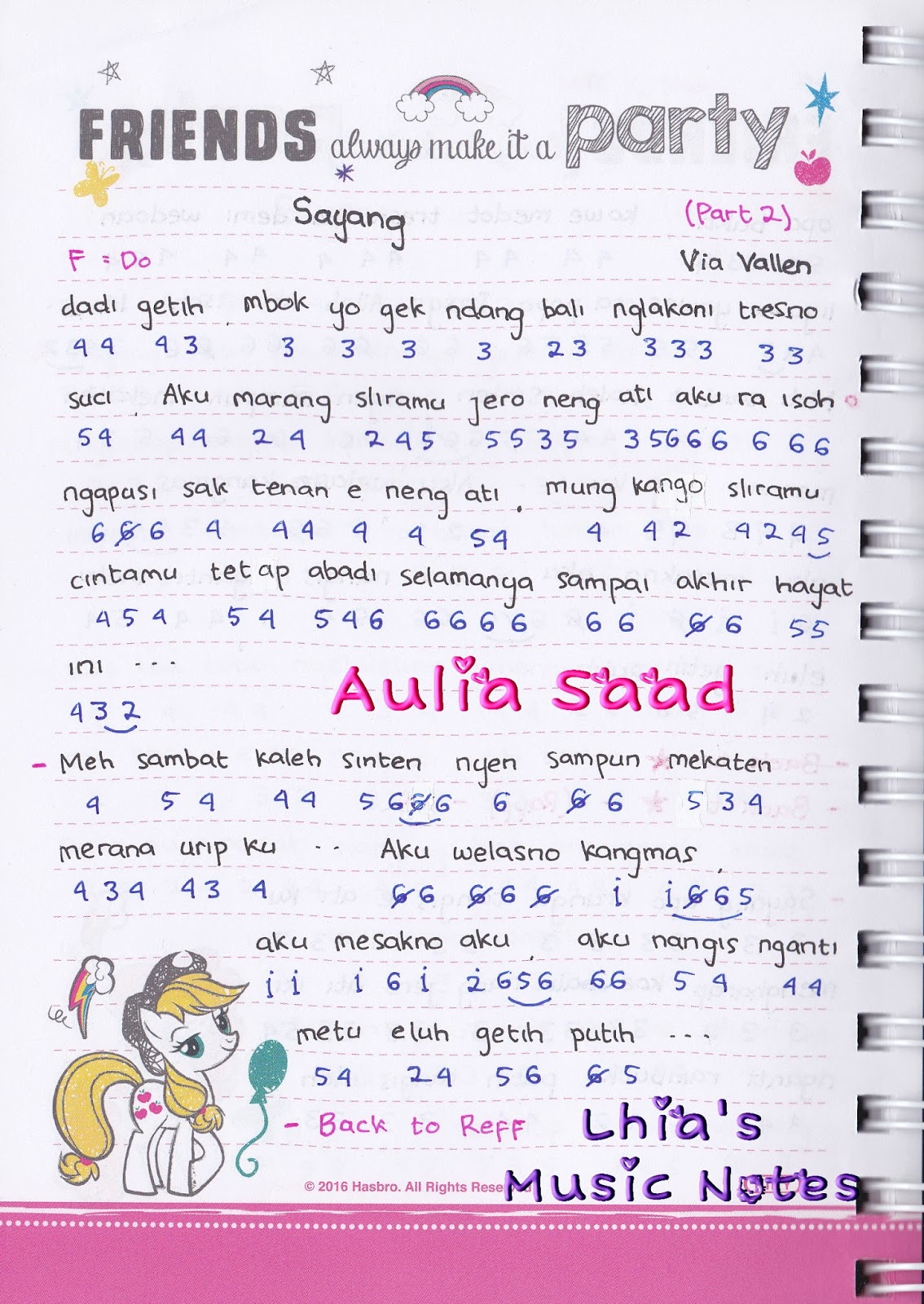 Not Angka Via Vallen Sayang Aulia�s World