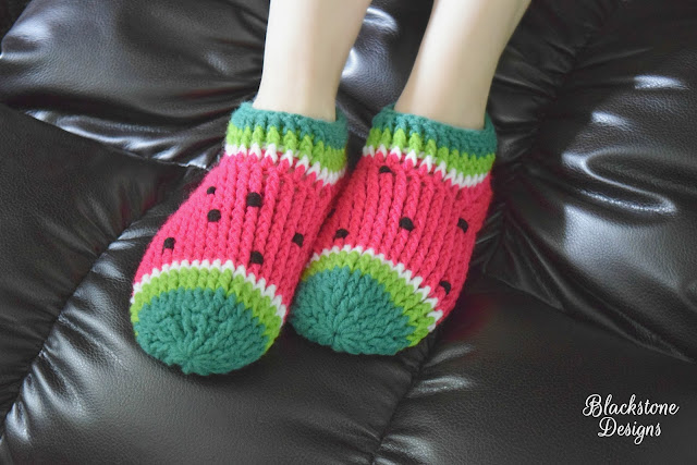 Adult Size Watermelon Slippers Post Stitch Slippers