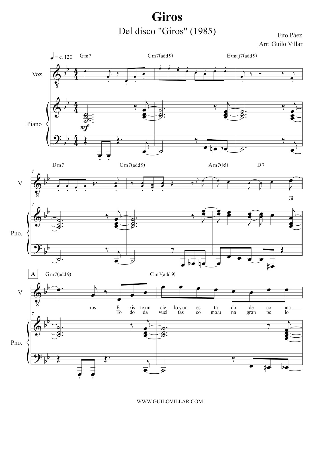 Fito Páez Giros (Partitura para piano y voz)