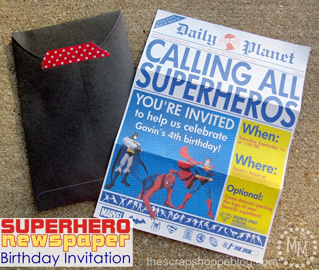 superhero newspaper birthday invitation - the scrap shoppe