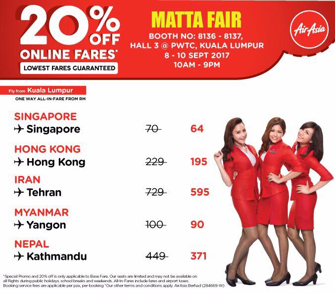 AirAsia 20% OFF Online Fares Full Promo Price List @ Matta ...