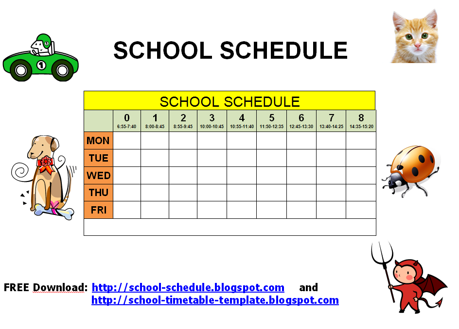 Schedule for school  printable template