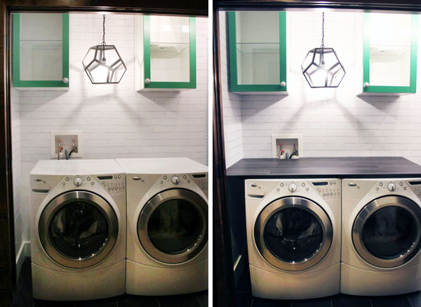 Diy With Style Wood Plank Laundry Room Countertop Blue I By Extending The Counter All Way To Wall On Left Side Of Washer And At Back Dryer We Gained Extra Usable Space For