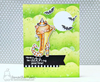 Be-Witch-ing Newton Card by Samantha Mann for Newton's Nook Designs, Distress Inks, Halloween, witch shoe, clouds, stencil, #newtonsnook #distressinks #halloween #cards