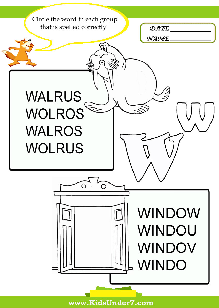 Circle the Correct Spelling of 'W' Words  Printable Coloring Pages