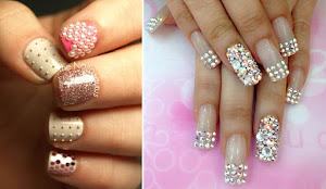 bling nail, rhinestones combi